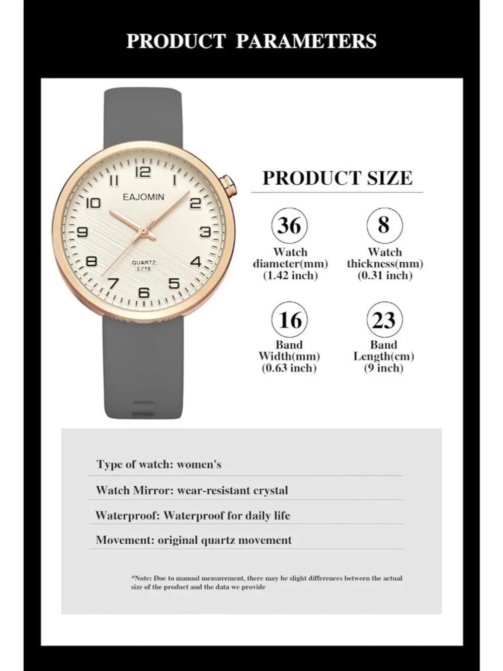 Women's Grey Analog Quartz Soft Silicone Band Easy Read Dial Waterproof Watch